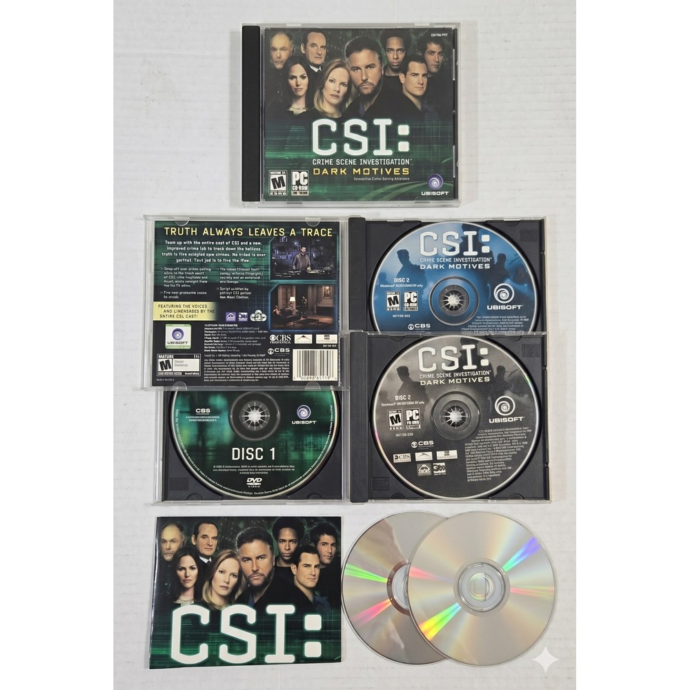 CSI Dark Motives PC Game Vintage 2004 CD-ROM‎ Complete 3 Disc Set Manual Ubisoft